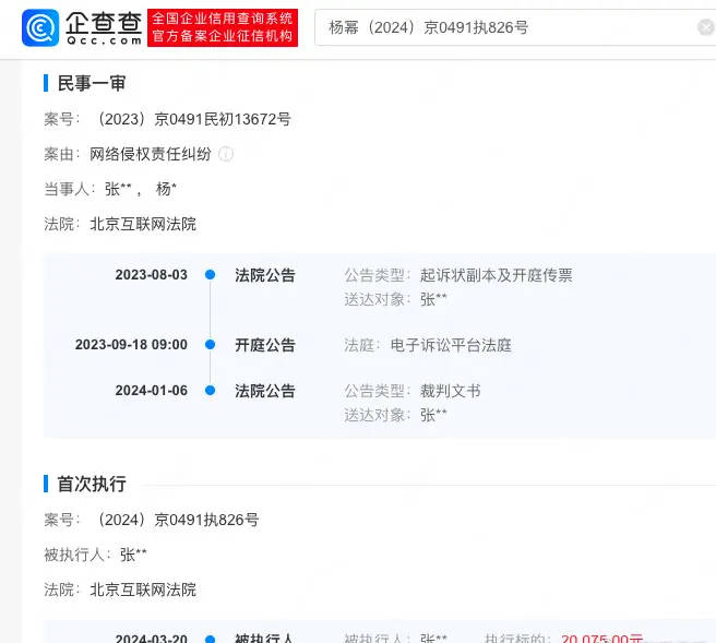 知名演员杨幂网络侵权案终审，被执行人赔偿2万余元  第2张