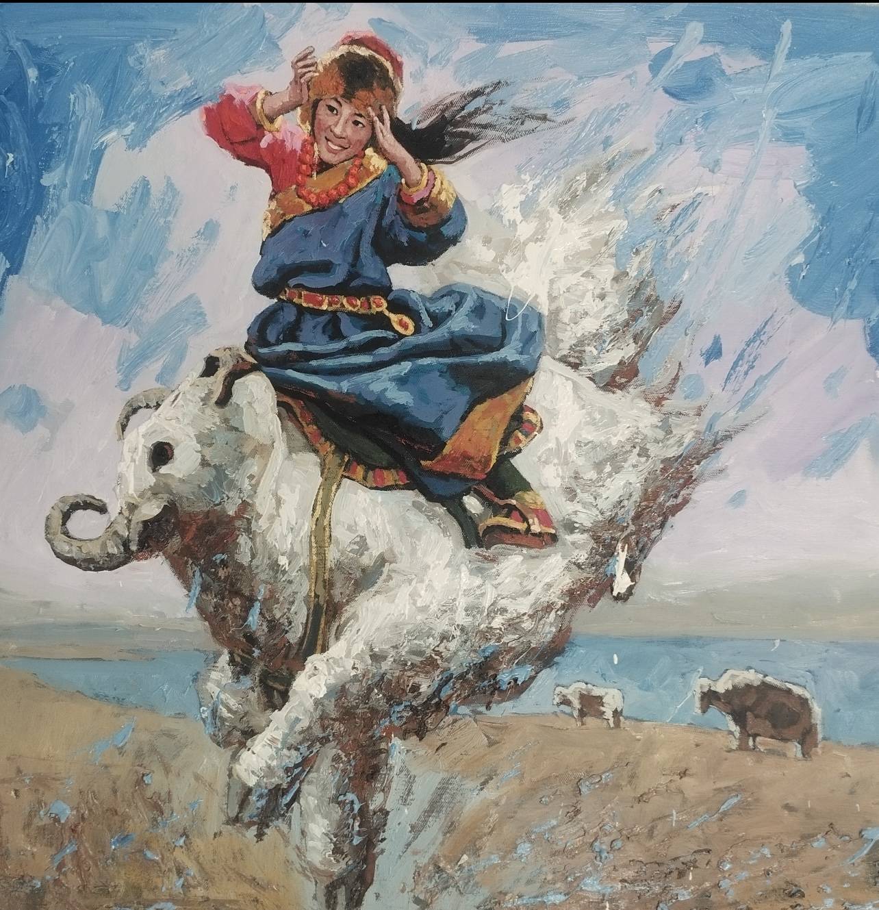 孙威不仅在水墨画牦牛上表现惊人的悟性,而且在油画创作上也极具天赋