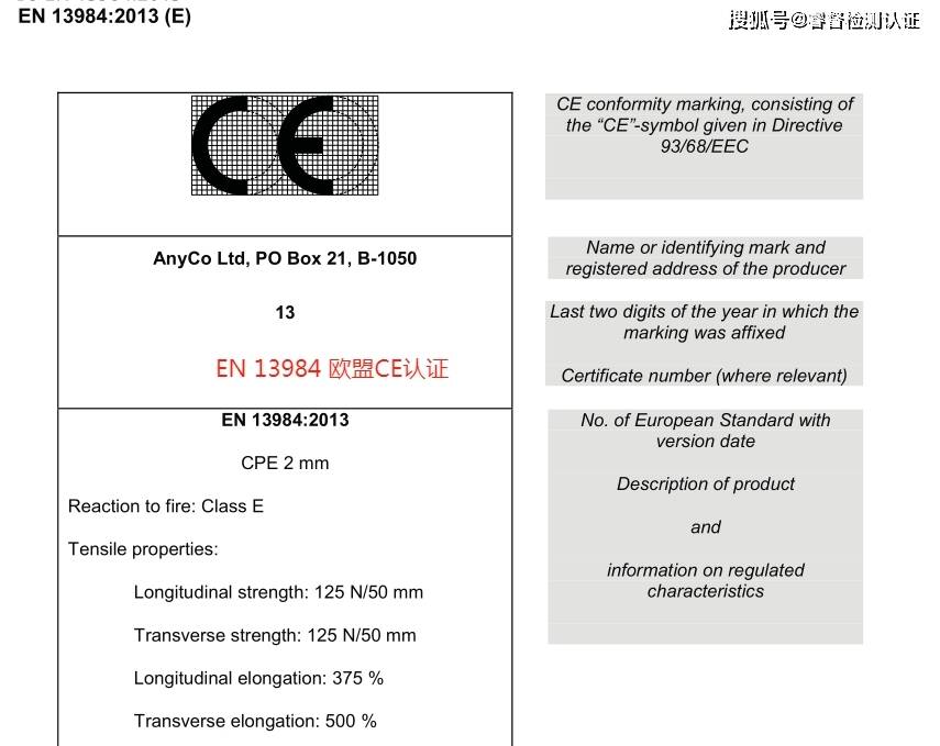 en13984防水柔性板欧盟ce认证欧盟公告号ce认证