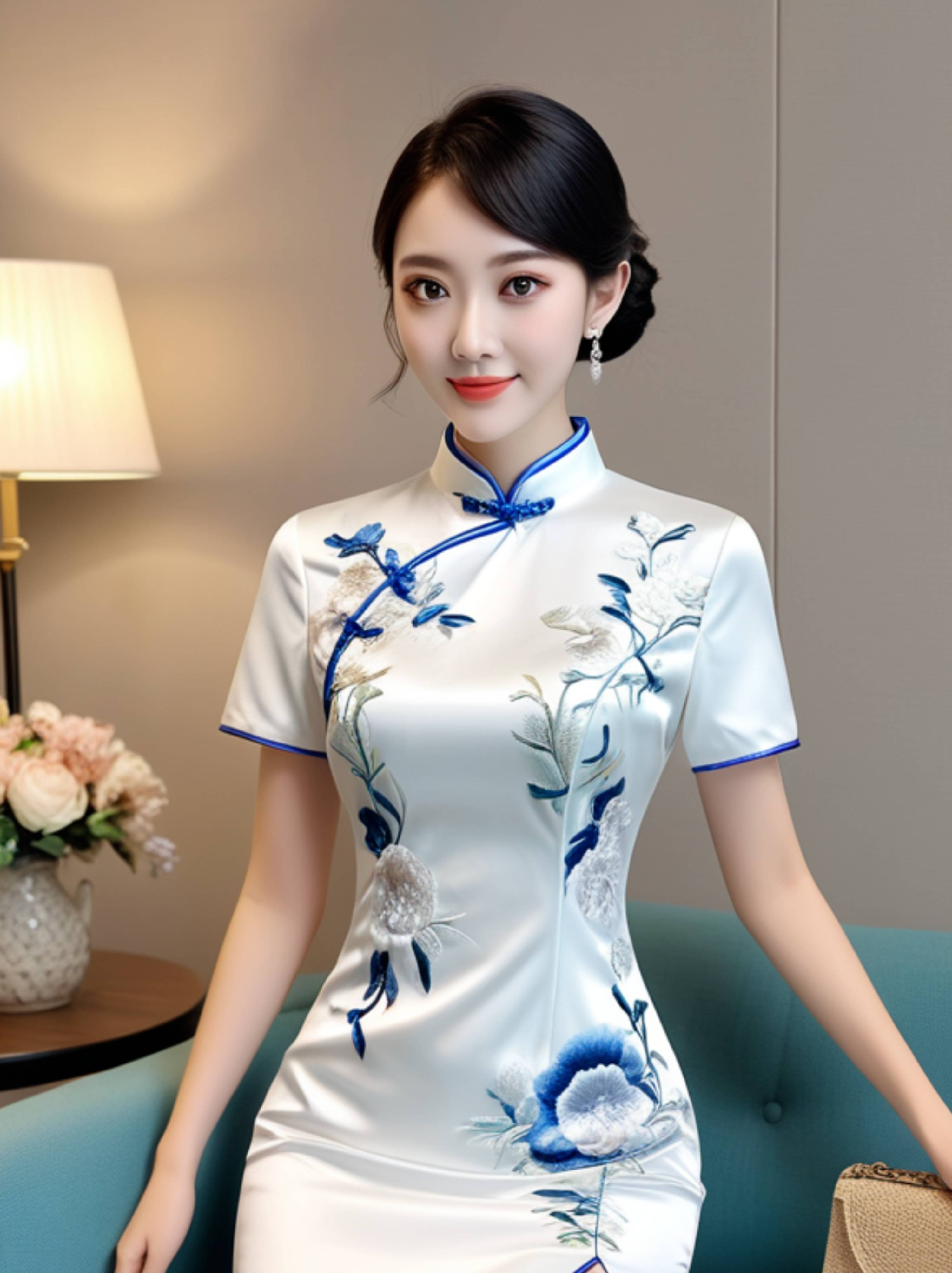 青花绽放:新中式旗袍的优雅诗篇