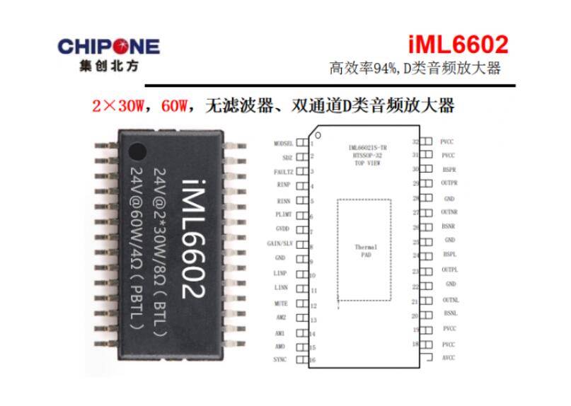 d类230w音频放大器iml6602pintopin替代titpa3110