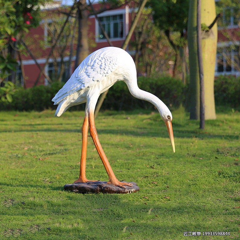 玻璃钢仿真白鹭雕塑公园仿真动物装饰摆件