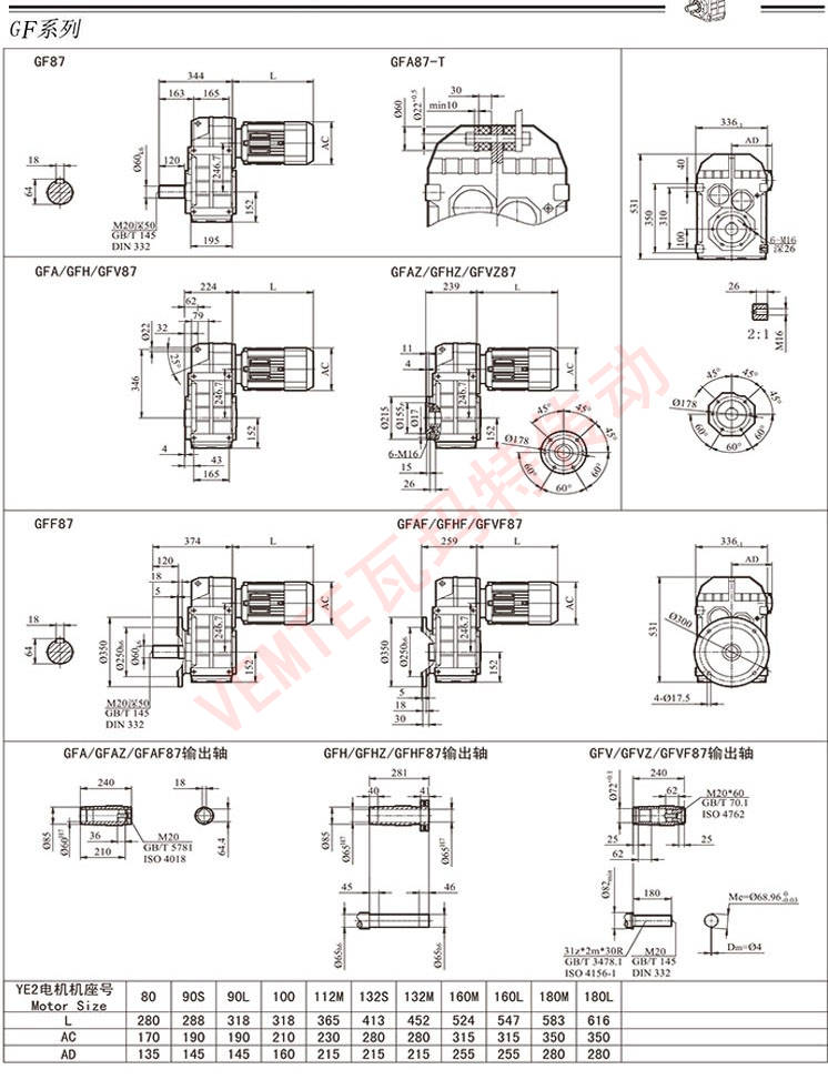 fa87aqa132m4fa87aqa160m4中型硬齿面减速机带电机型号尺寸图