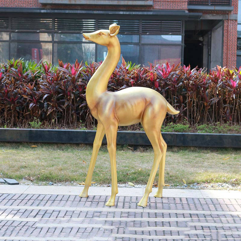 玻璃钢仿铜招财福鹿雕塑 动物公园园林景观