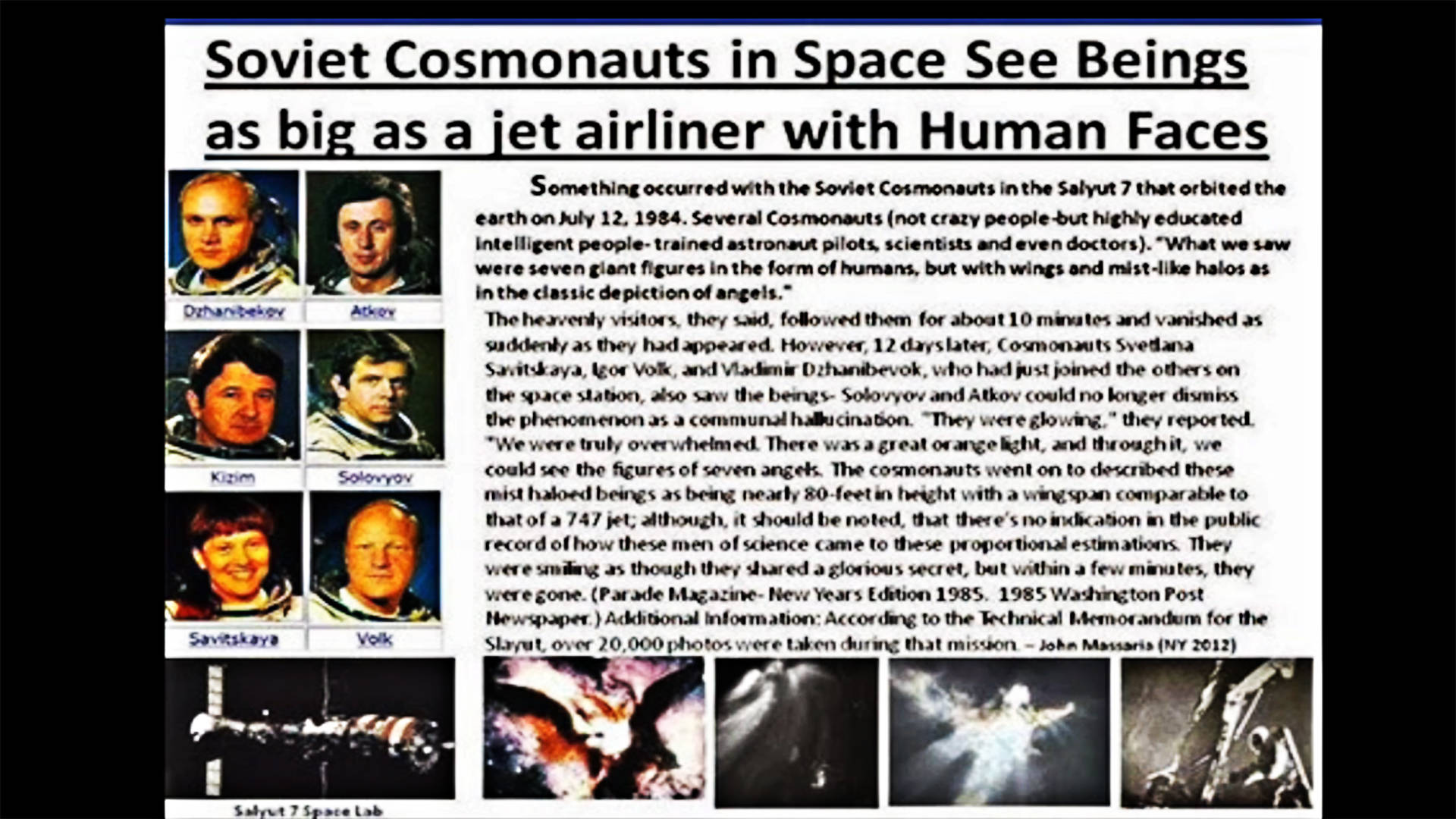苏联宇航员在太空的奇遇 礼炮7号空间站外的天使生物?_事件_现象_什么