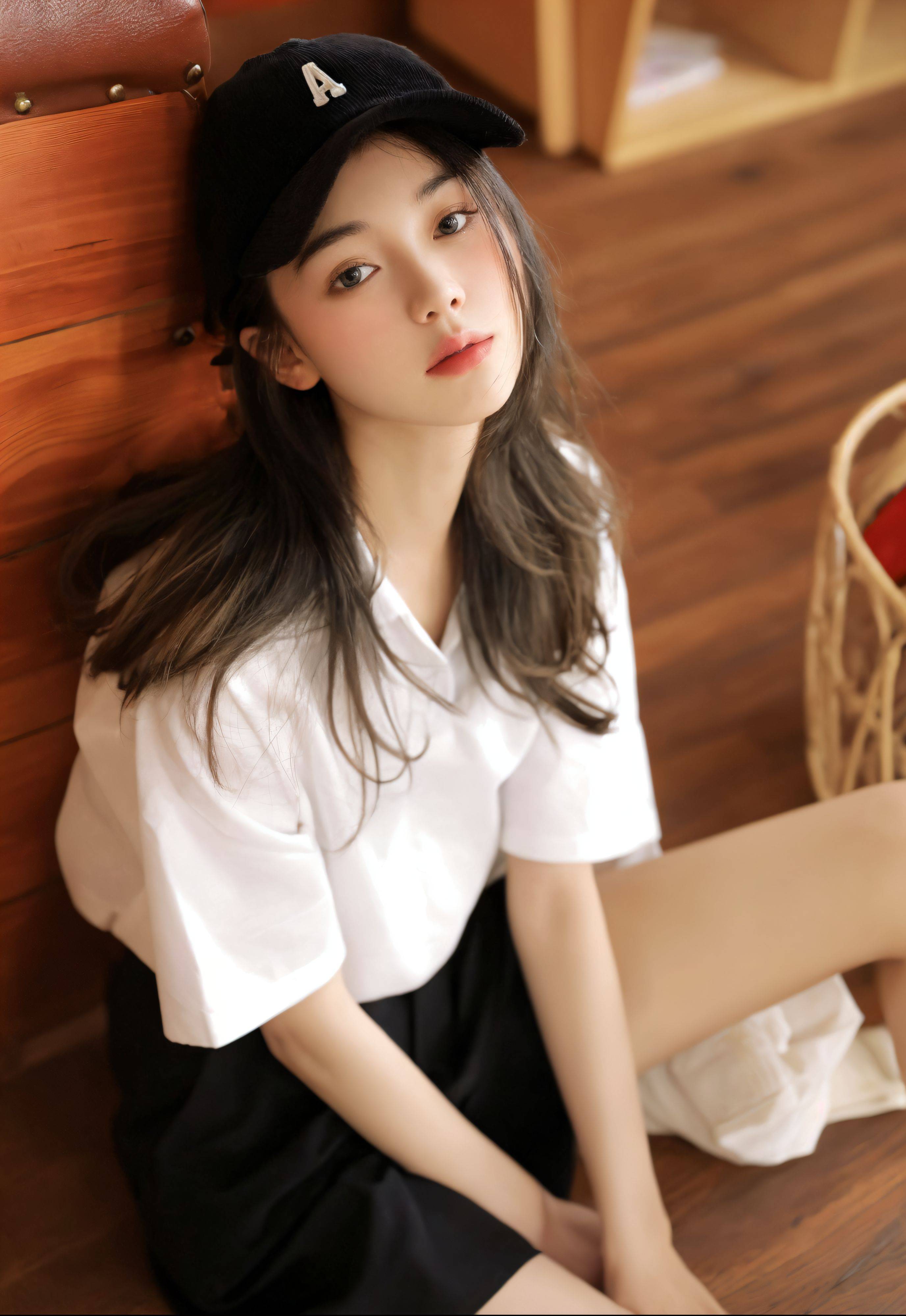 棒球场上的清新少女,帽檐下的迷人笑颜