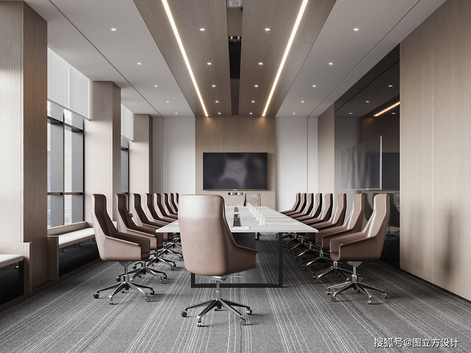 办公会议室效果图设计之二:现代简约与实用主义的完美融合