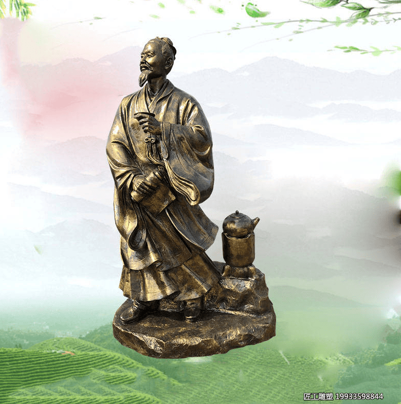 玻璃钢仿铜茶文化人物雕塑 景观摆件装饰小品模型