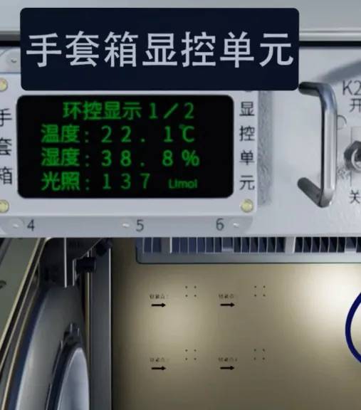 因此,手套箱上的所有传感器信息都可以实时地传输到地面实验室,由地面