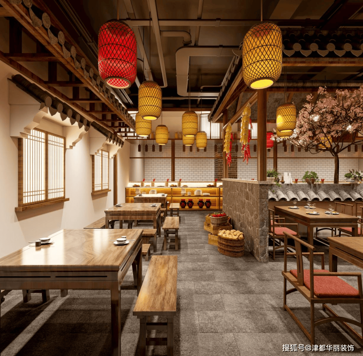 银川装修公司|津都华丽|银川锦湘楼湘菜馆装修设计方案鉴赏