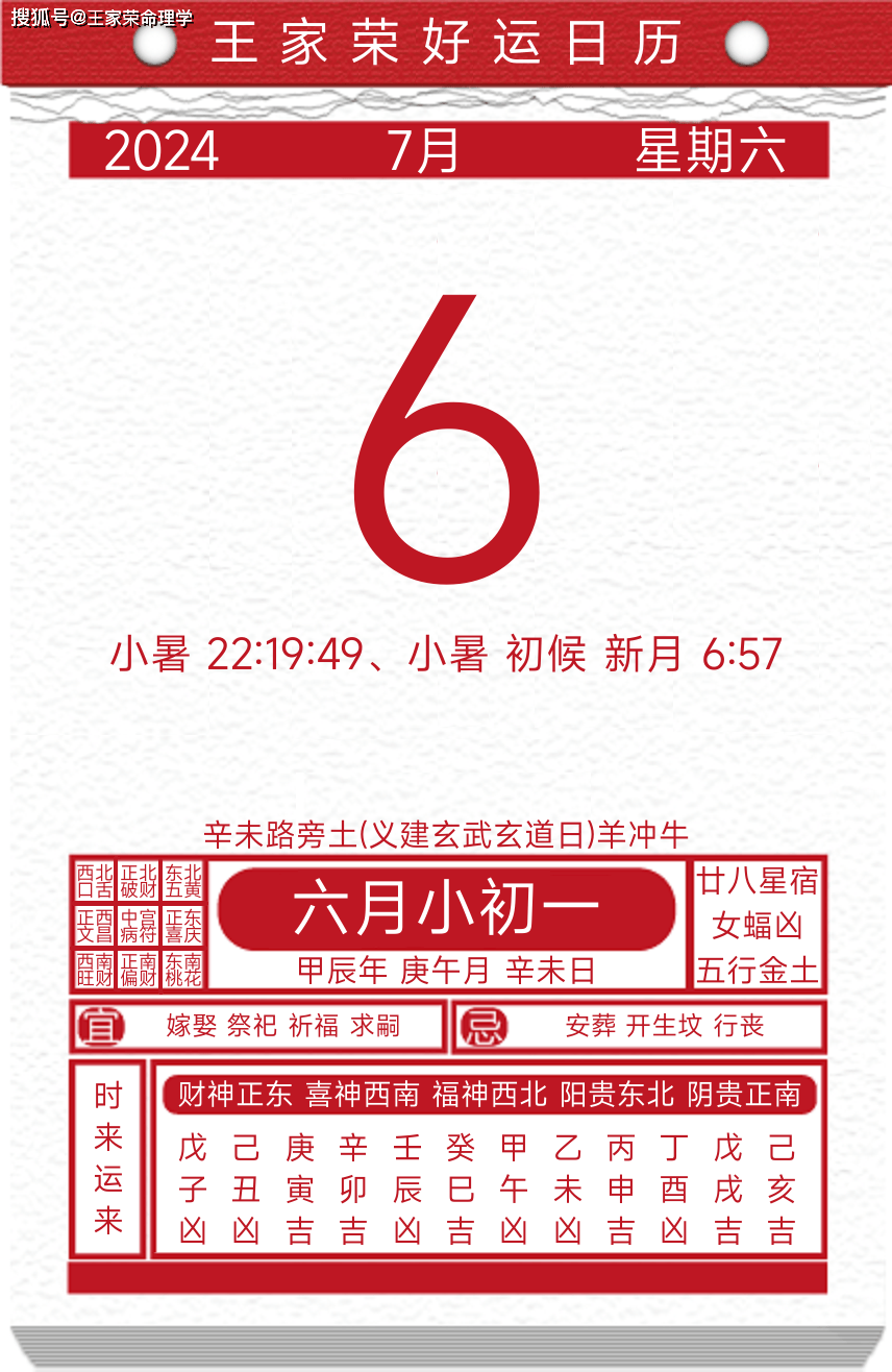 今日黄历运势吉日2024年7月6日