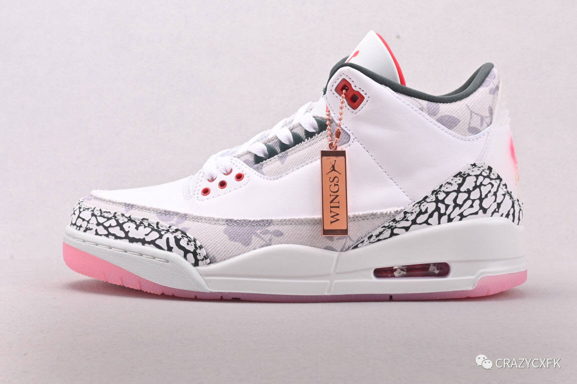乔丹 air jordan 3 retro wings 白灰粉花卉中帮复古篮球鞋