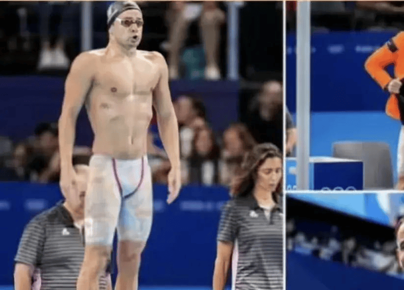 这是荷兰游泳运动员入水之前的泳裤,当时还没有入水,透明的还不明显