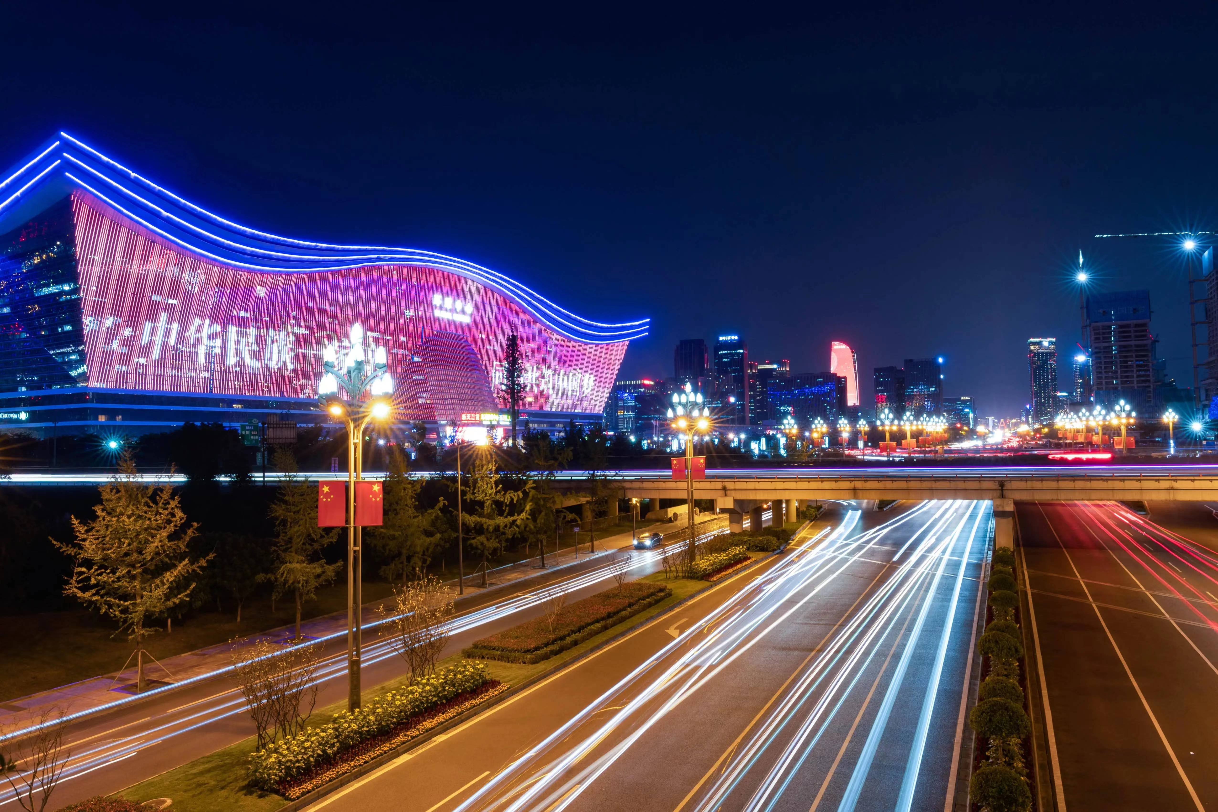 成都音乐广场夜景图片