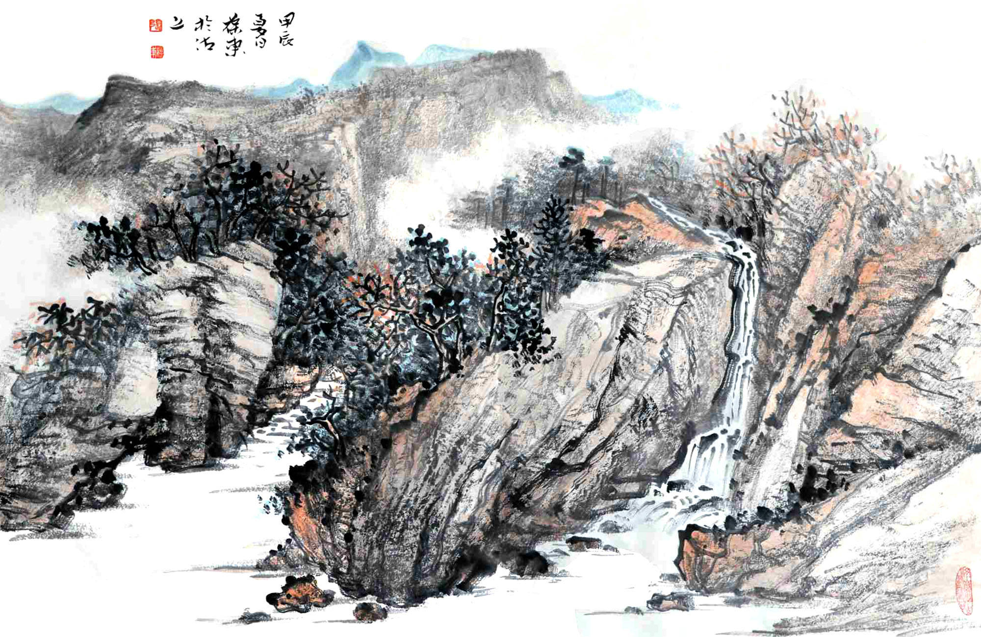 津派山水画家张葆东向河北线装书博物馆捐赠国画册页受欢迎