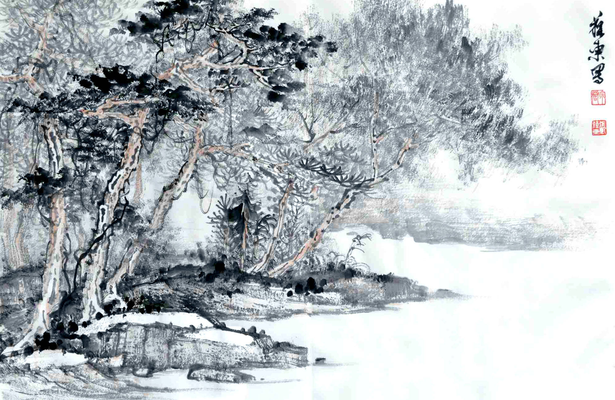 津派山水画家张葆东向河北线装书博物馆捐赠国画册页受欢迎