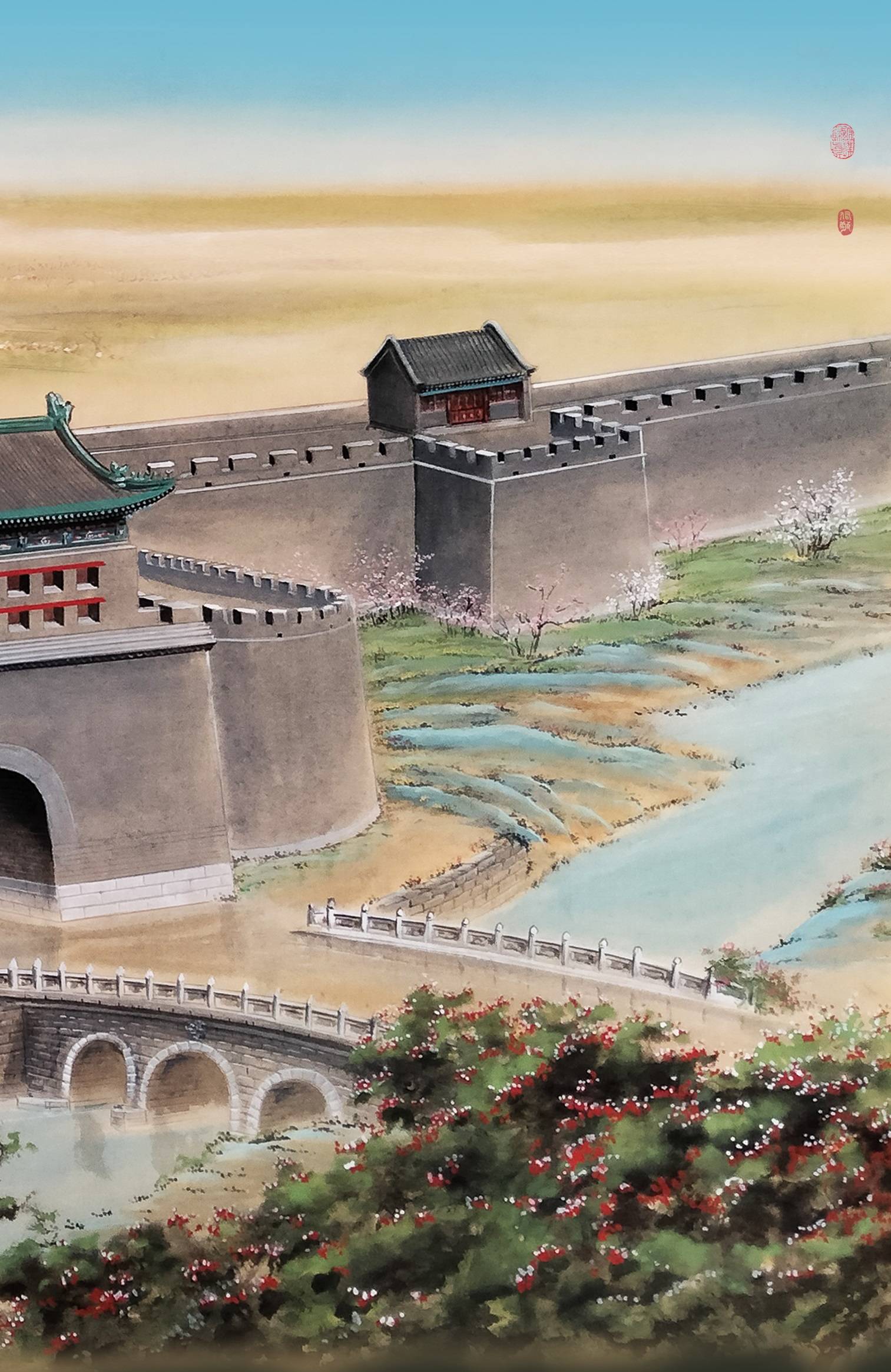 界画寒江工笔界画北京中轴线永定门鸟瞰图