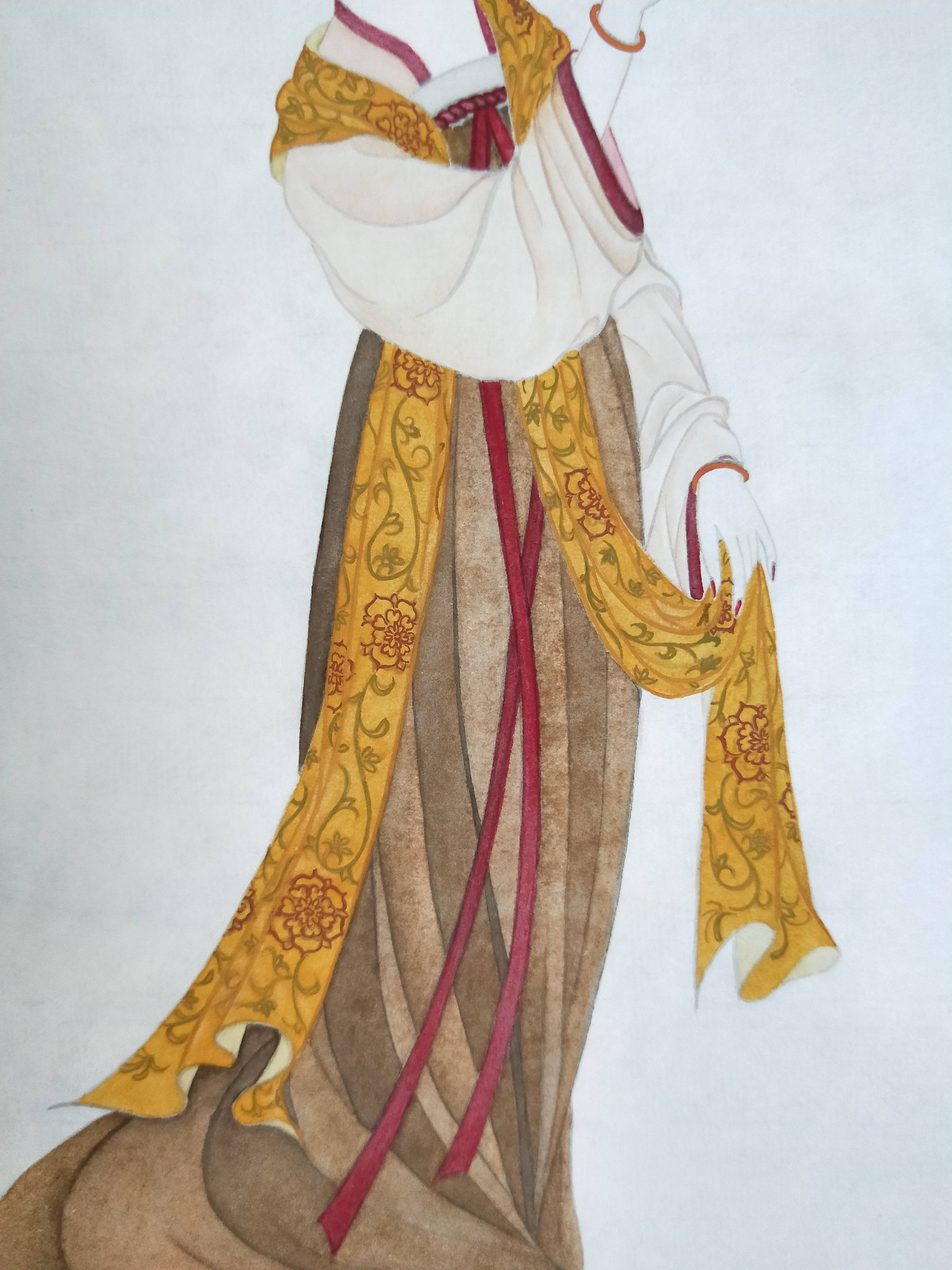 秋夜独酌图(黄丽燕国画唐代服饰工笔人物绘画传统仕女图)