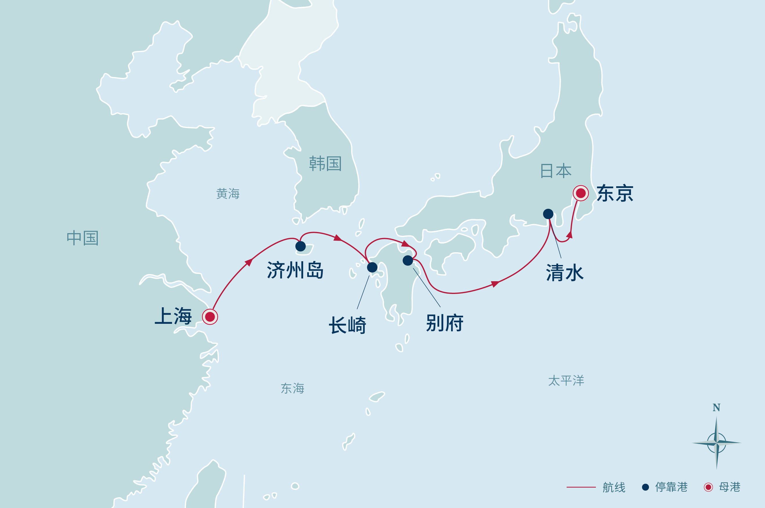 维京游轮"15日魅力日韩之旅"航线图*维京游轮"12日缤纷日韩之旅"航线