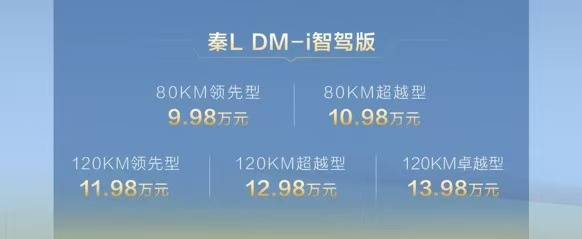 全系支持高快领航/售价9.98万元起 比亚迪秦L DM-i智驾版正式上市