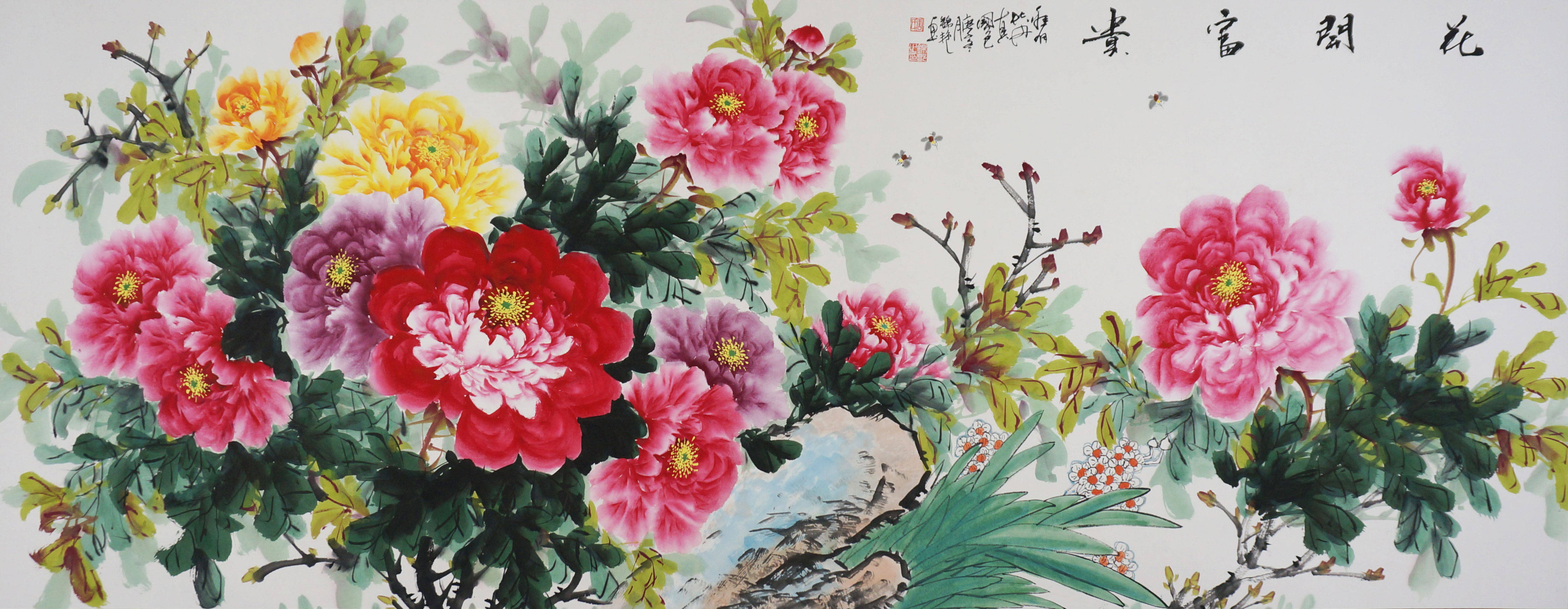 南墙挂画首选唐锦艳《花开富贵》:牡丹盛放迎祥瑞,满堂华彩旺家声
