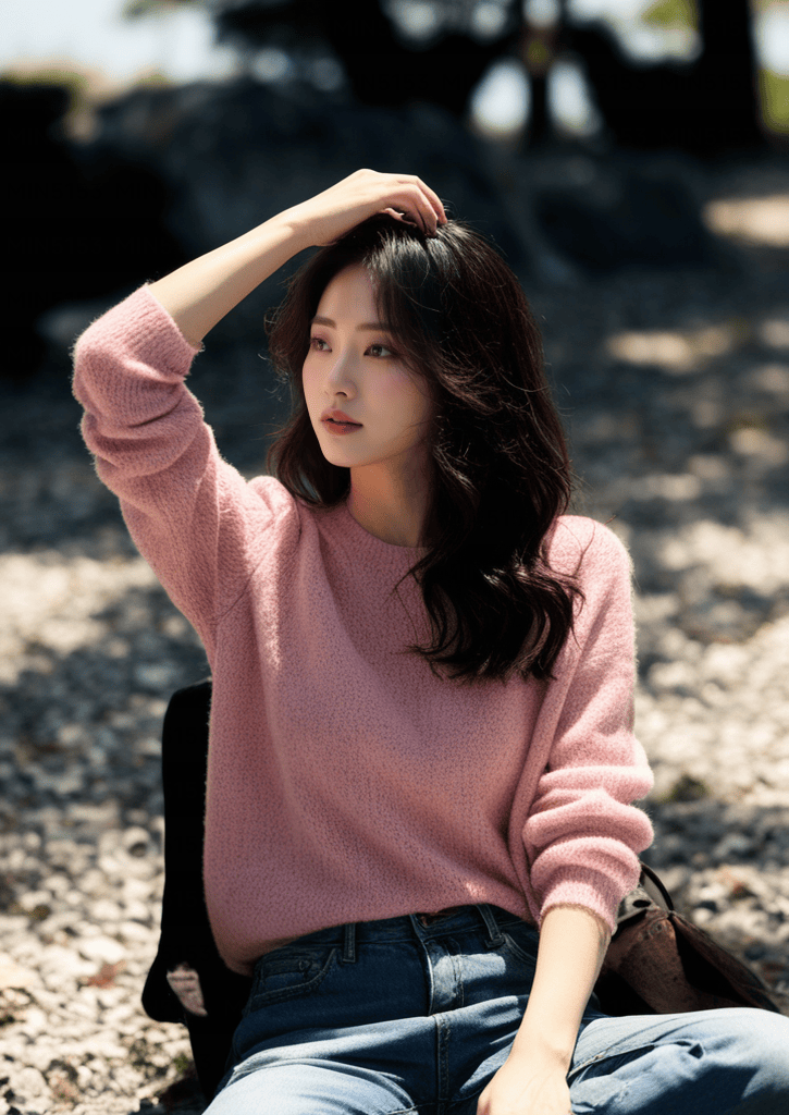 秋冬街上大多是深色衣服,这件胭脂粉既能让人在人群里显得不普通,又不