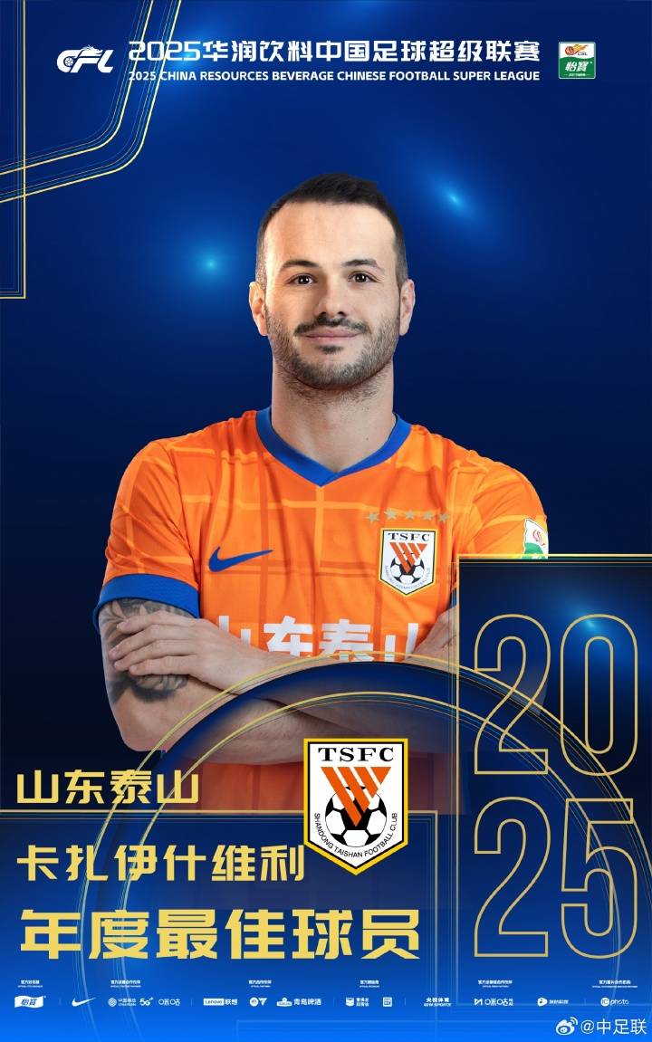 27球5助！泰山前锋卡扎伊什维利荣膺2025赛季中超最佳球员