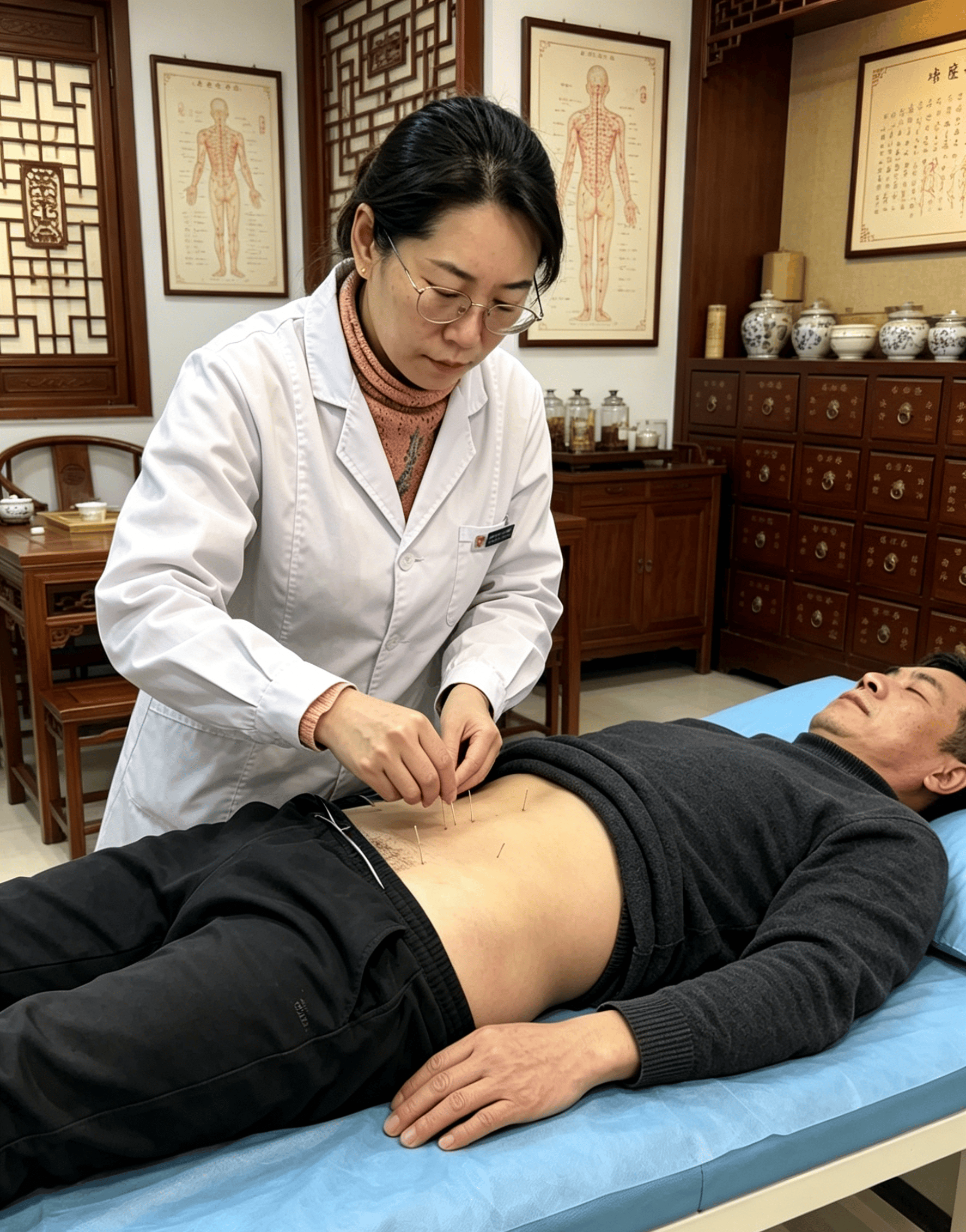 股骨头坏死名中医张红岩主任正在给患者针灸治疗.png