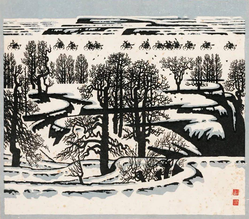 艺术家版画作品中的"雪世界"_cm_木刻_套色