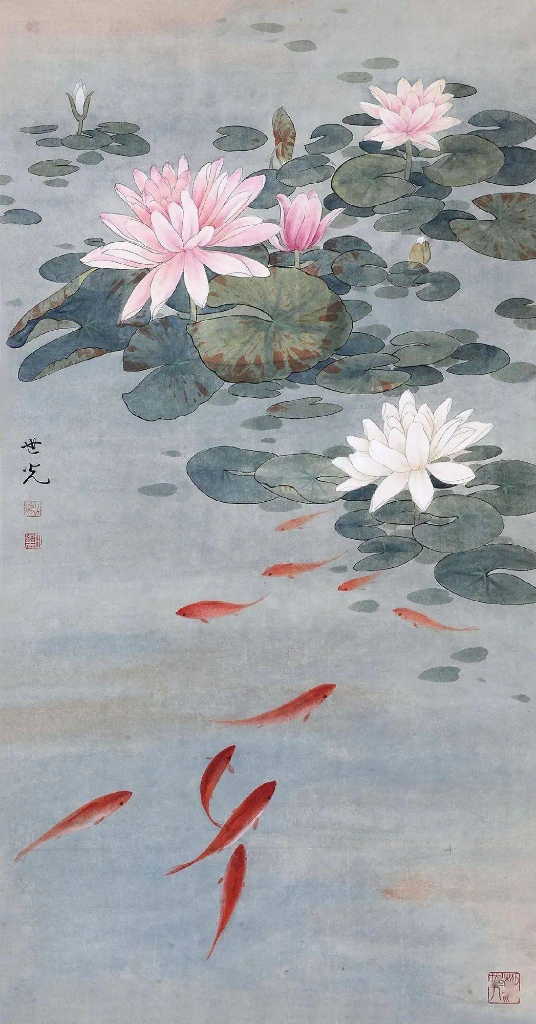 画中小鱼儿,真快活_田世光_国画_局部