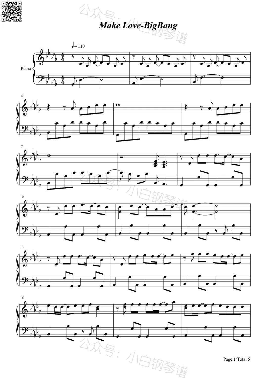 「琴谱|make love」- bigbang(含简谱)_春夏秋冬_谎言_life