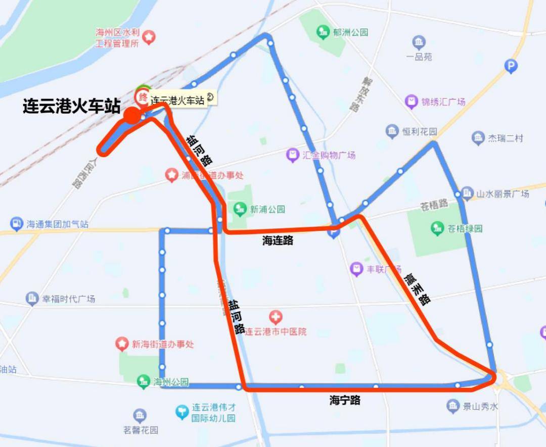 線路圖:說明:公交k2線規劃全程公交專用道,與海連路b1主線和海寧大道