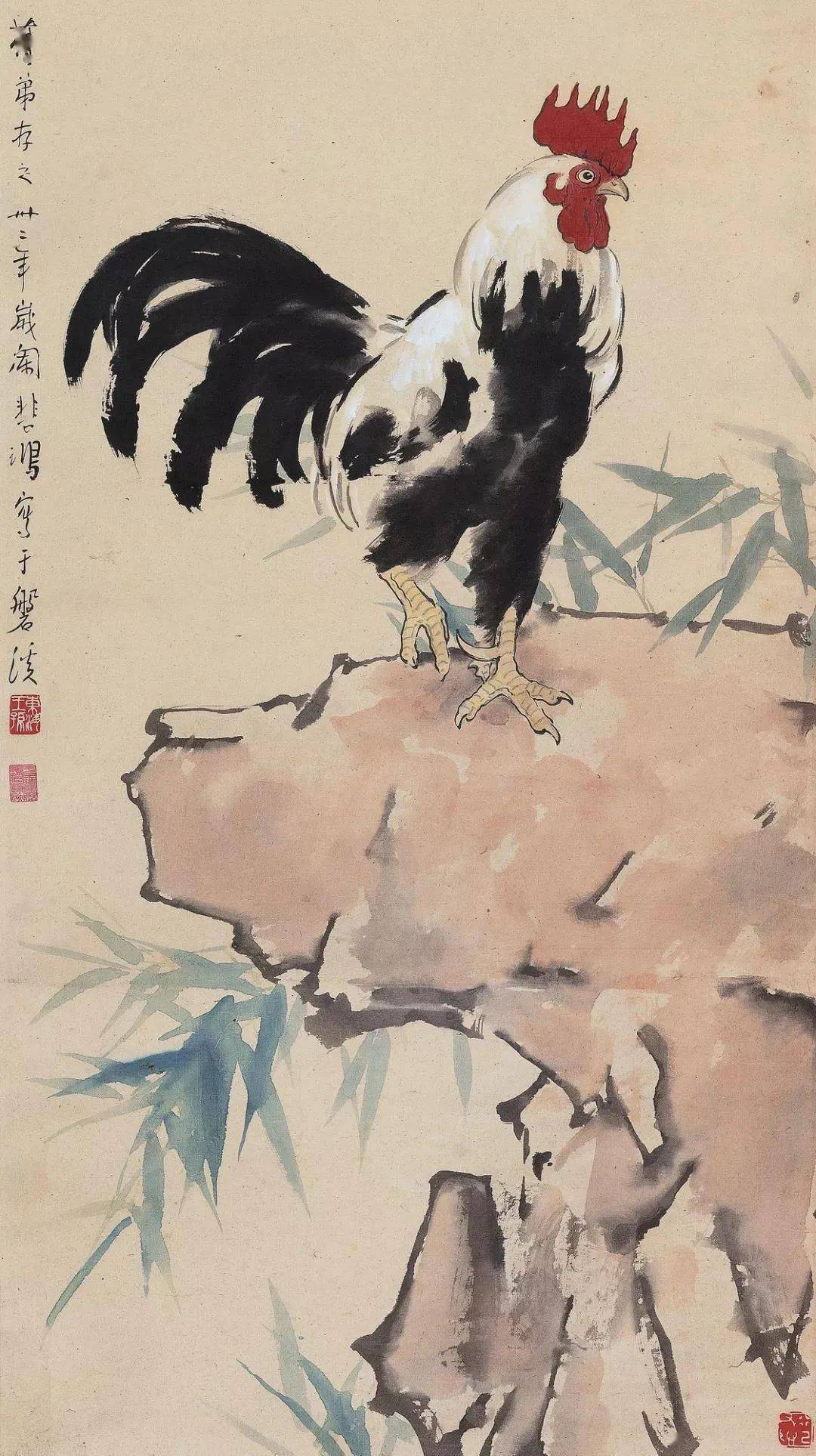 徐悲鸿的"竹鸡图",竹报平安_画面_象征_经典