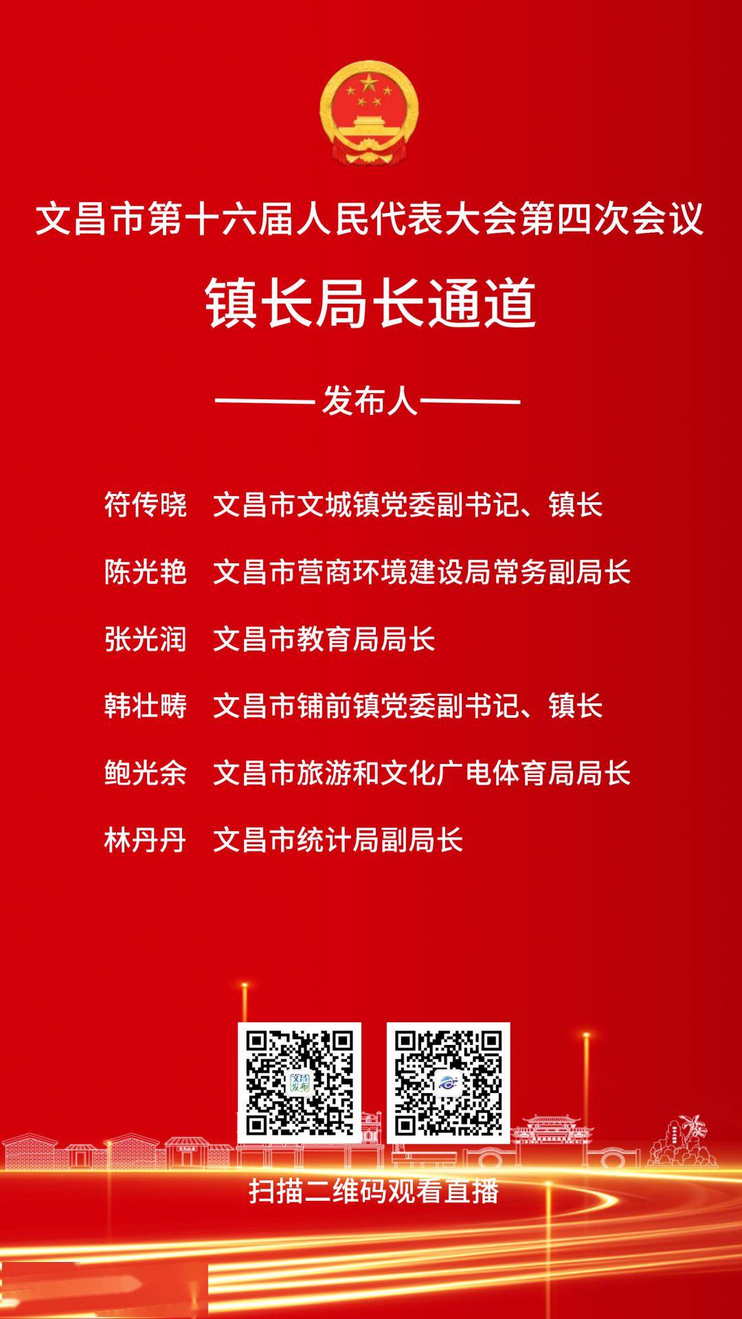 预告 文昌市第十六届人民代表大会第四次会议"镇长局长通道"今日