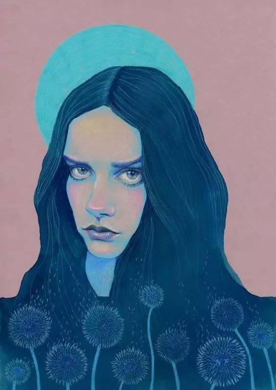 一组忧郁风的彩铅人物插画_foss_natalie_铅笔