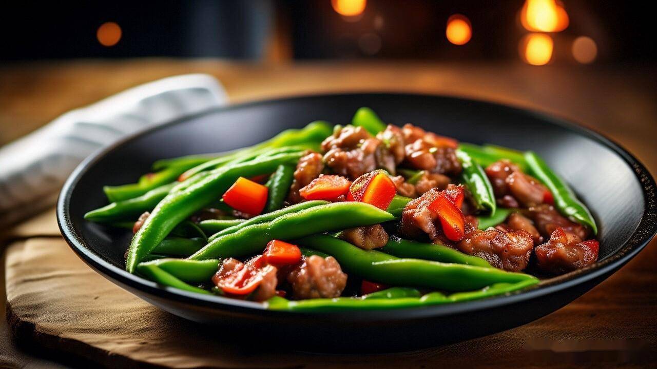 荤素嫩香的四季豆炒肉