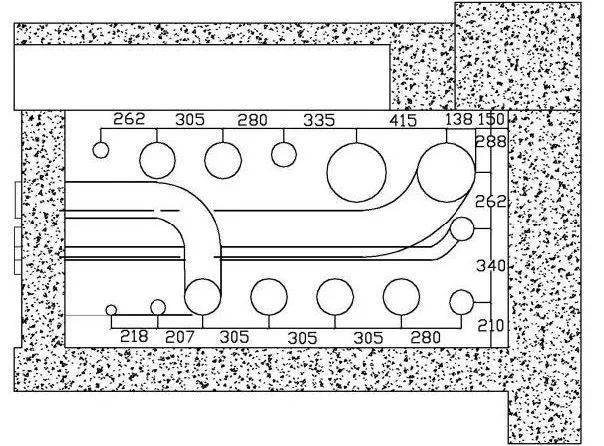和后期检修,依据管道系统类型,型号规格,从里向外依次为空调供回水管