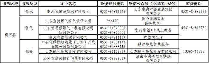 市本級供水企業為濟南水務,供氣企業為山東港華燃氣,供暖企業有濟南