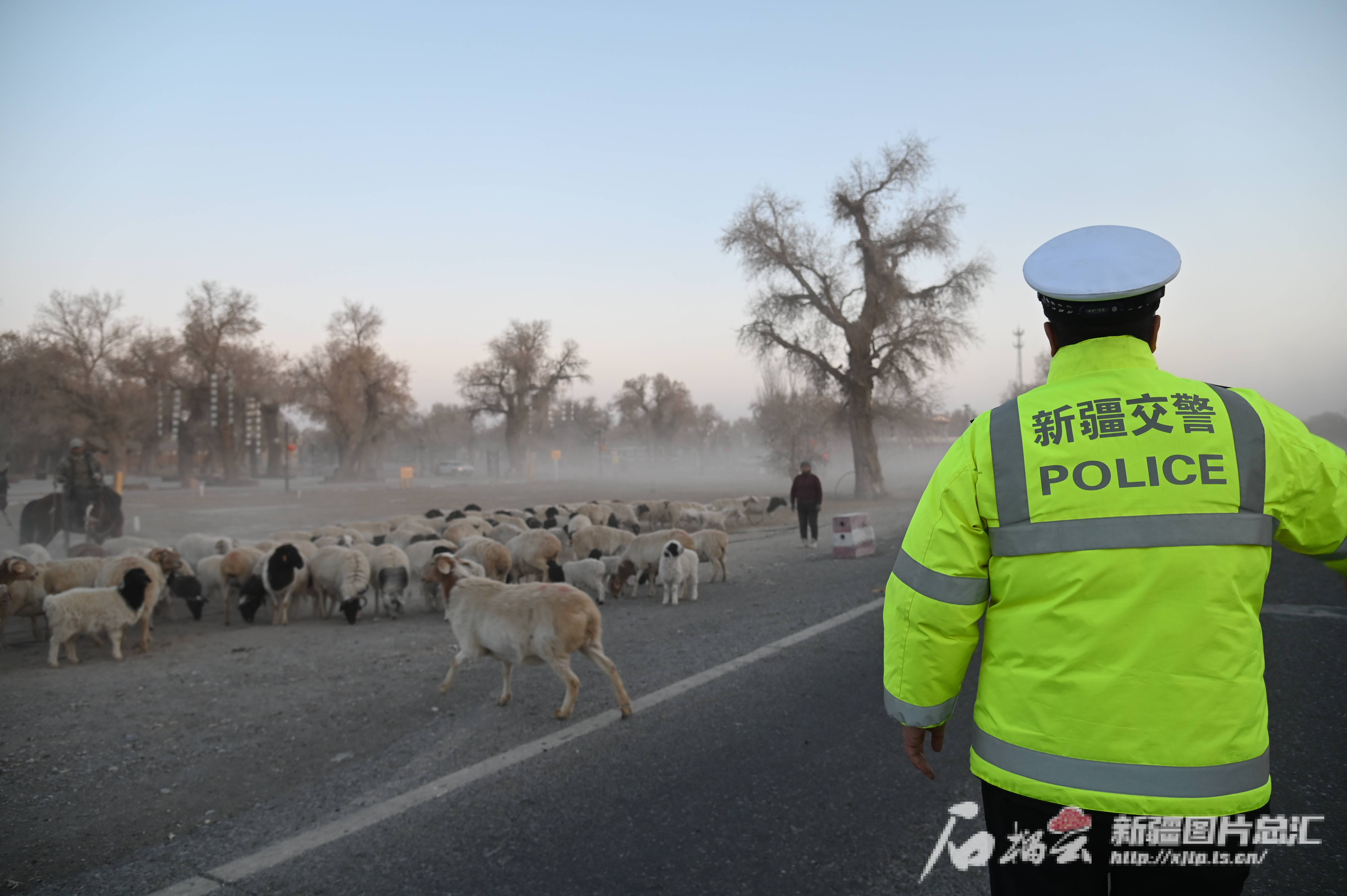 春节期间新疆各地交警在岗保安全保畅通