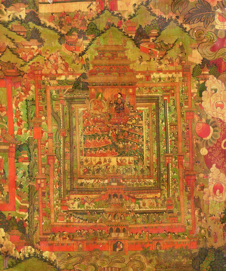 五世达赖喇嘛觐见顺治帝壁画该壁画于17世纪布达拉宫红宫扩建后绘制在