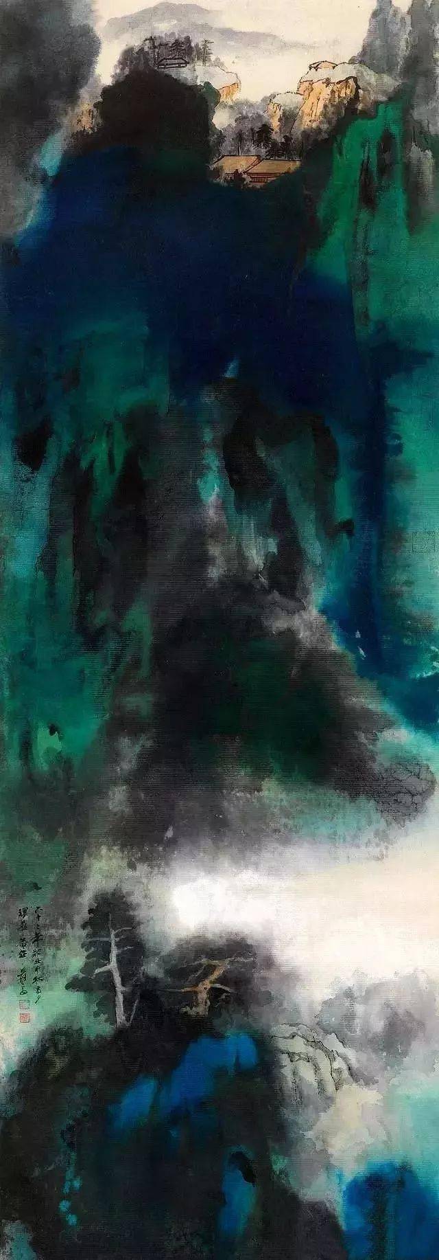 张大千泼彩山水,如梦如幻_人家_国画_谷口