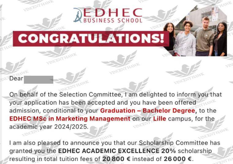 2024 vh offer | 欧洲又一商学院录取~edhec市场管理 20%奖_留学_法国