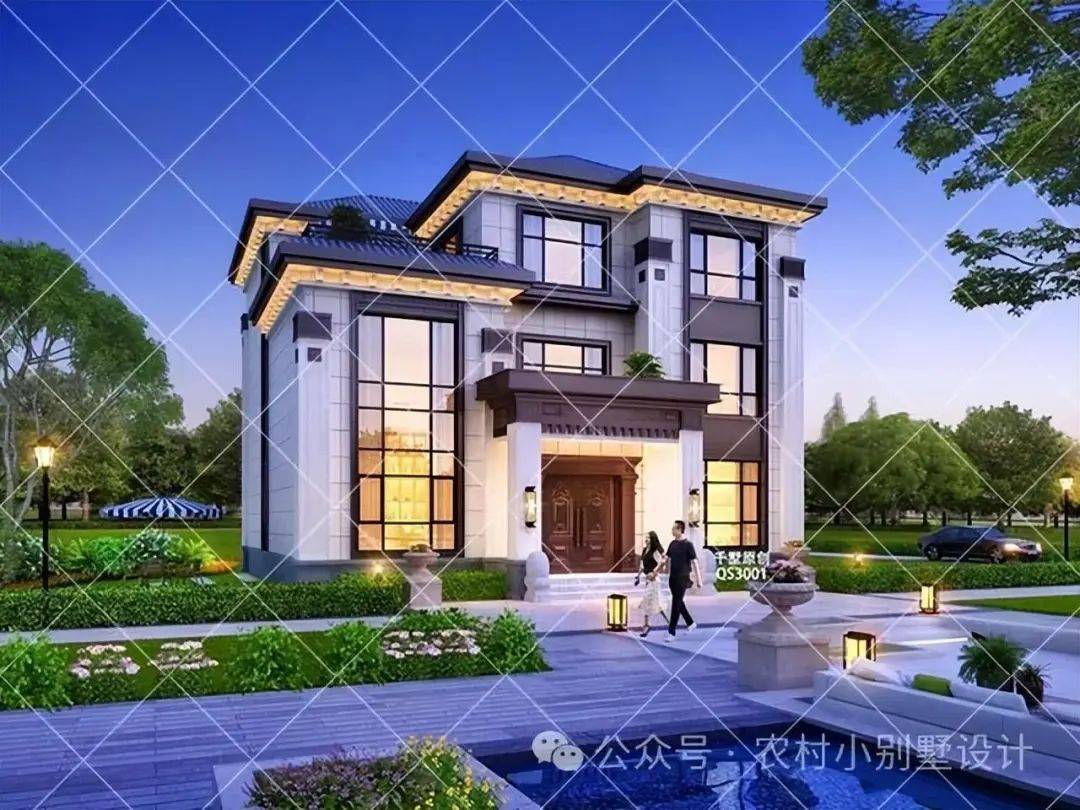 20款最漂亮的农村三层新中式自建房,农村最受欢迎三层新中式别墅_图纸