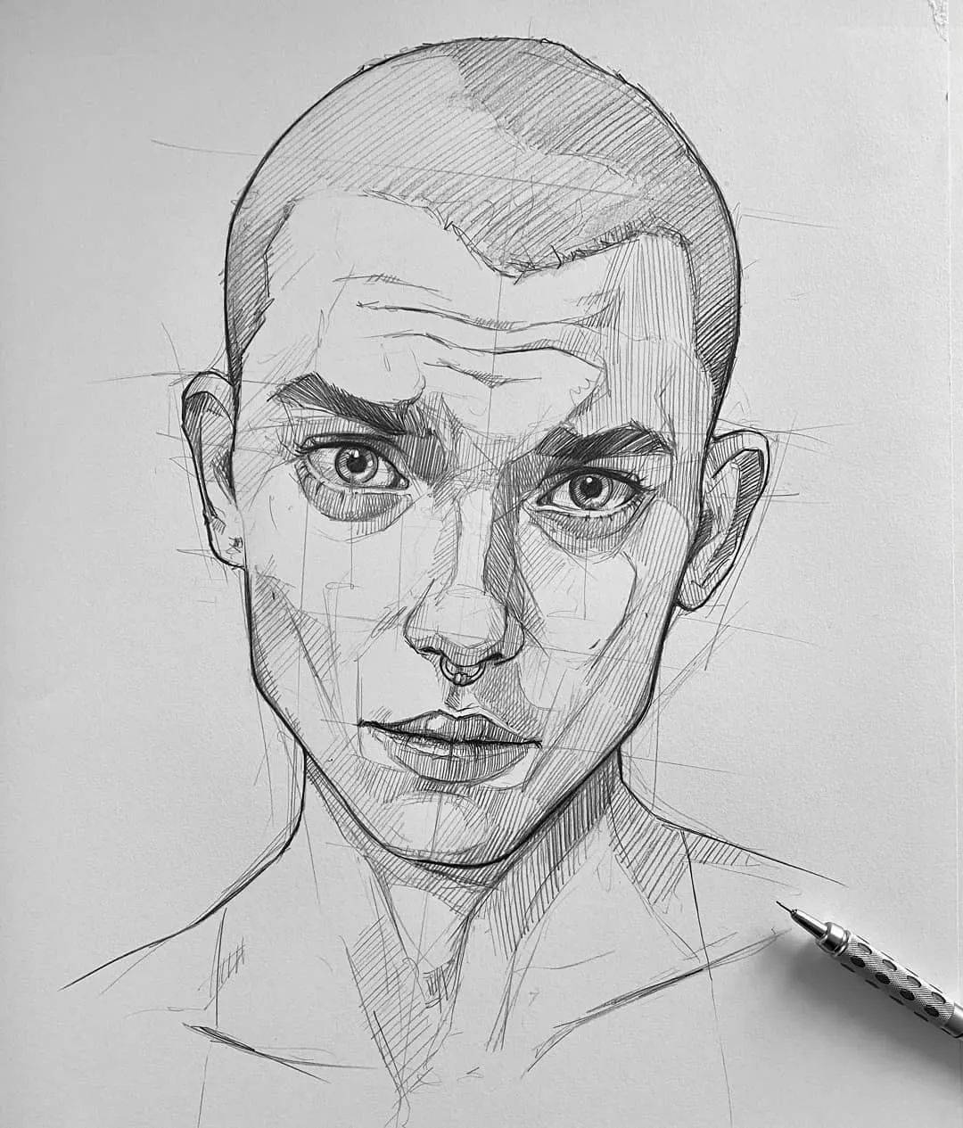 线条清晰的自动铅笔素描,带辅助线_在线_基础_艺术