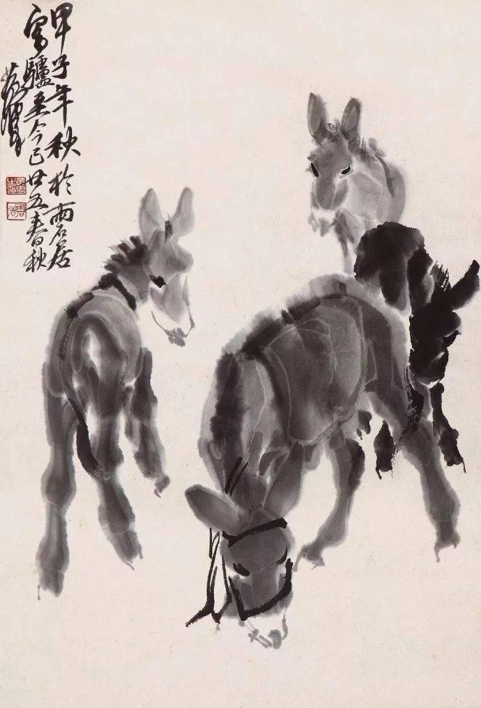 不断画牛,以至于人们把他的牛,同齐白石的虾,徐悲鸿的马,黄胄的驴,并