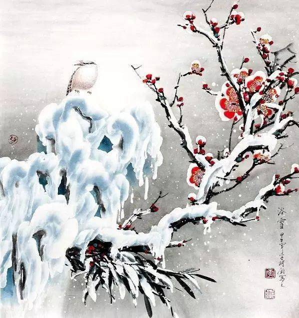 這冰雪梅花畫,梅花詩,宜細品,宜珍藏_陸游_紅梅_絕句