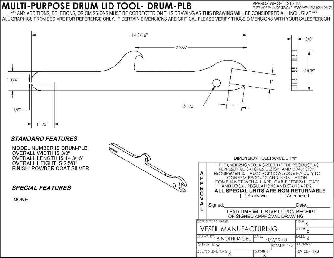 毛瑟设计的一款超好用的多用途开口钢桶操作工具,今天我把图纸搞到了
