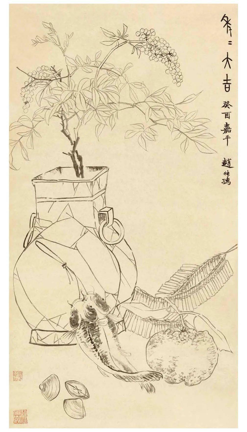 陆抑非先生教学示范作品之白描画稿