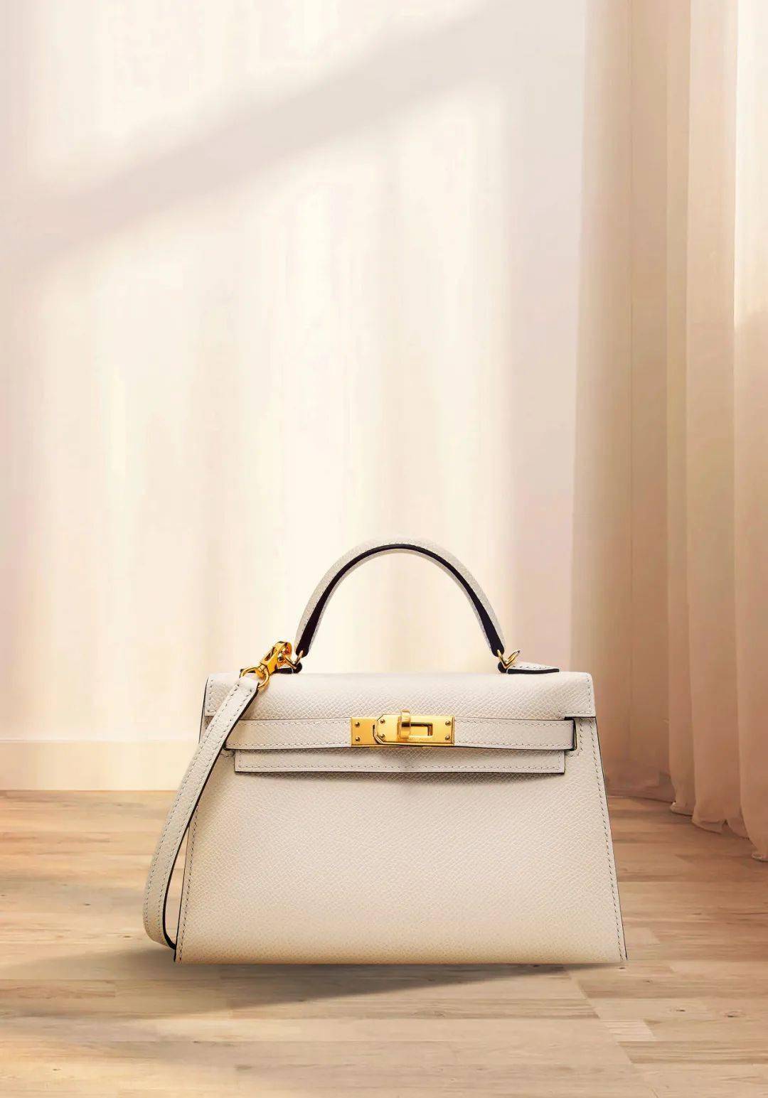 爱马仕 2020奶油白色epsom牛皮迷你凯莉包二代附金色金属配件l.