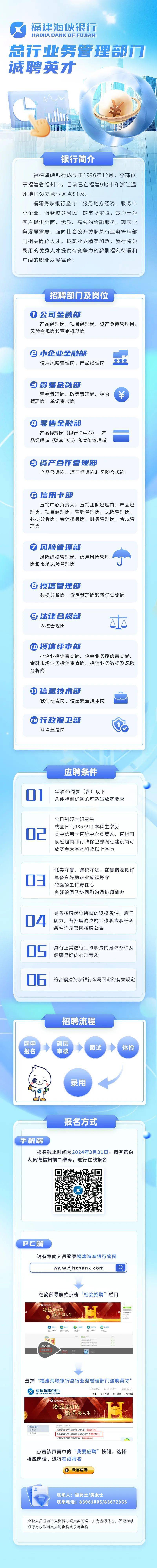 福建海峡银行总行部门诚聘英才